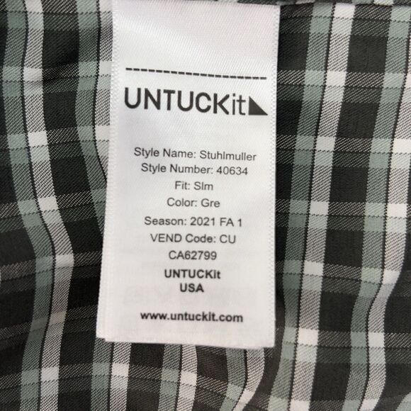 UNTUCKIT Shirt Mens Medium Green Plaid Slim Fit Long Sleeve Performance - Picture 10 of 10